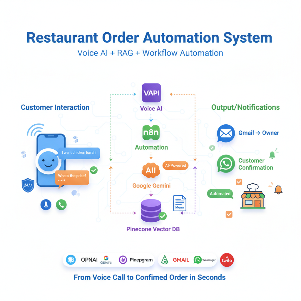 Restaurant Order Automation System - Voice AI + RAG + n8n